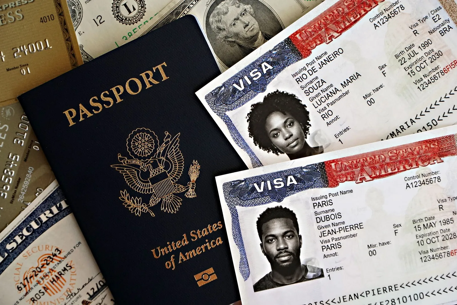 Open passport showing multiple visa stamps from different countries